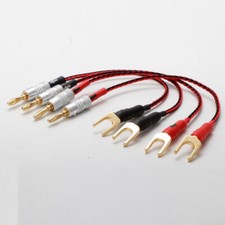 4PCS 7N Copper Silver Plated Speaker Jumper Cable Gold Plated Banana/Spade Plug picture