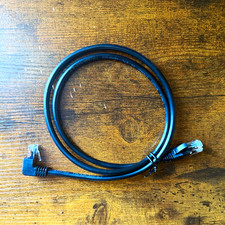 Black RJ45 to RJ45 Ethernet Patch Cable Right Angle Connectors Round 1-4 ft picture