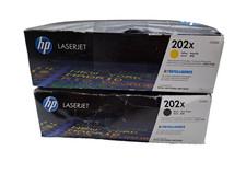 Lot of 2 HP 202X High Yield Toner Cartridge Y/ CF502X B/ CF500X picture