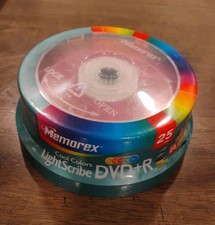 25 Pack Memorex DVD+R 16X 4.7 GB 120 mins Light Scribe Cool Colors Sealed picture