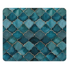 Teal Moroccan Tile Pattern Mouse Pad | Blue Green Geometric Desk Mat picture