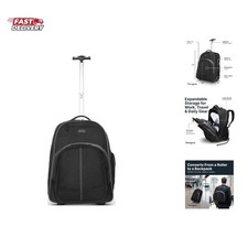 16 Inch Compact Rolling Backpack, Black - Wheeled Travel Bag Fits Laptops Up ... picture