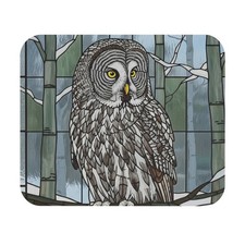 Great Gray Owl Mouse Pad bird watcher avian desk office stained glass look picture