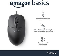 Amazon Basics Responsive and Precise 3-Button Wired USB Computer Mouse, Scroll picture