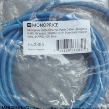 Monoprice Cat5e RJ45 Ethernet Patch Cable 10 ft Blue Round Cable MPN 3385 picture