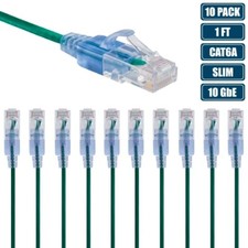 10x 1FT CAT6A RJ45 Ethernet LAN Network Patch Cable Slim Cord 30AWG Router Green picture