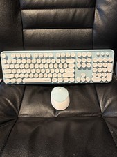 UBOTIE Colorful Computer Wireless Keyboard Mice Combo Typewriter Cyan/White picture