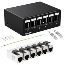 PBAEGAV Patch Panel 6 Port with 6pcs Cat6A Keystone Jack【EC Listed】 Black  picture