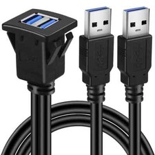 Dual Ports Square USB 3.0 Panel Flush Mount Extension Cable with Buckle for Car picture