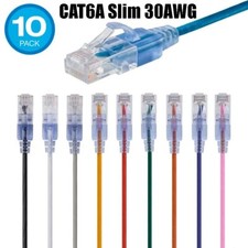 10 PACK Slim CAT6a RJ45 Ethernet Network 10G Copper Wire 30AWG Patch LOT Cable picture
