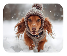 DACHSHUND LONG RED HAIR SNOW THEMED OPT #1 MOUSEPAD MOUSE PAD THICK 9