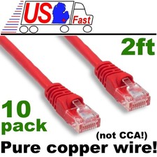 Lot10pcs/pack PURE COPPER (notCCA) 2ft RJ45 Cat5e Ethernet Cable/Cord/Wire {RED picture