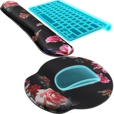 Peony Flower Keyboard Mouse Pad Set With Wrist Rest Memory Foam NonSlip picture