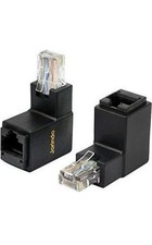 90 Degree Ethernet LAN RJ45 Male to Female, Right Angle Network Cat5 / Cat5e 2PK picture