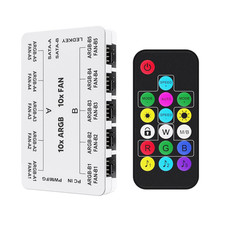 White ARGB & PWM Case Fan Hub with Remote | SATA Power 10-Port 4-Pin PWM picture