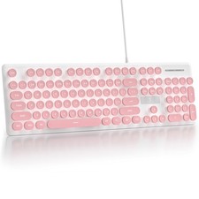 Wired Retro Typewriter Keyboard Pink 104 Round Keys White LED Backlit Silent picture