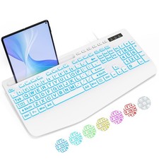 SABLUTE Large Print Backlit Wired USB Keyboard Wrist Rest White Tested New picture