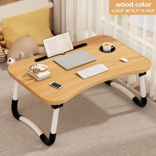 Khaki Portable Foldable Laptop Bed Desk Tray Cup Holder Wood Reading Sofa Floor picture
