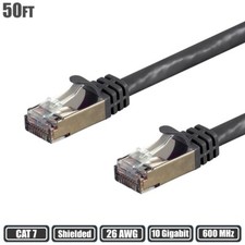 50FT Cat7 RJ45 Network LAN Ethernet S/FTP Patch Cable Shield 600MHz 26AWG Black picture