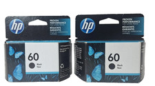 2 New Sealed Genuine HP 60 Original Ink Cartridges - Black - Expired 2021 / 2023 picture