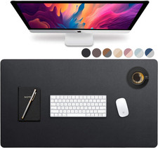 Leather Desk Pad 36 Inch Waterproof Office Mat Reversible Black Writing Surface picture