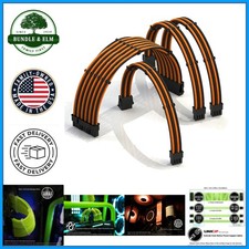 Braided PSU Cable Extension Kit, 50cm Length for PC Modification - Orange/Black picture