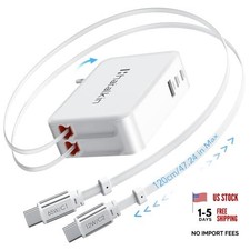65W for MacBook Pro Charger,5-in-1 Retractable Wall Dual Type C Cable-White picture