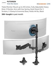 PUTORSEN Triple Desk Mount Gas Spring Arm Tilt/Rotate 17-49in VESA Black picture