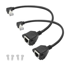 2 PCS 1FT 90 Degree Cat 6 Right Angle RJ45 Male To Female Extension Cable PC picture