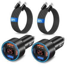 Car Charger USB C Fast Charge, 2 Pack 65W 4-Port Dual 12V USB-C & 2-Pack Black picture