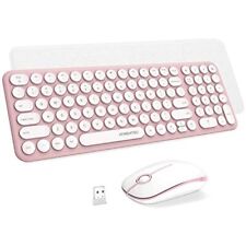 Wireless Keyboard and Mouse Combo Cute Compact Keyboard Pink Retro Round Keyc... picture