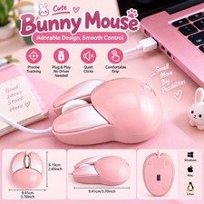 Cute Bunny Mouse Wired USB Computer Mouse - Pink Adorable Design picture