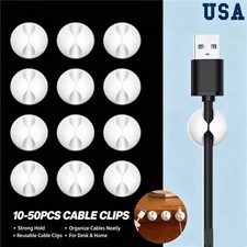 Strong White 10-50Pcs Cable Clips Adhesive Cord Holder for Desk Home Office Sets picture