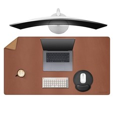 Reversible Cork Leather Desk Pad Waterproof Computer Mouse Mat Brown 40x24 Inch picture