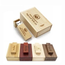 USB Flash Pendrive Wooden Box Memory Stick Custom Logo 4GB 16GB 32GB 64GB 128GB picture