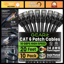 20ft Cat6 Ethernet Patch Cable - 10-Pack, High-Speed Network Cable, Black picture