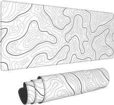Abstract Topographic Map White Grey Black  Mouse Pad Long Mouse Pad Large Desk M picture