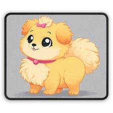 Cute Fluffy Pomeranian Illustration Gaming Mouse Pad | Kawaii Dog Desktop Mat picture