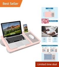 Spacious Pink Lap Desk with Built-in Mouse Pad & Phone Slot - Fits 15.6