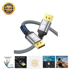 Nylon Braided 8K DisplayPort Cable 6.6ft - Durable, High Refresh Rate for Gamers picture