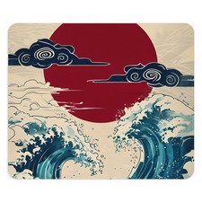 Japanese Wave and Rising Sun Mouse Pad | Retro Ukiyo-e Ocean Design picture