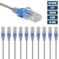 10x 5FT CAT6A RJ45 Ethernet LAN Network Patch Cable Slim Cord 30AWG Router Gray picture