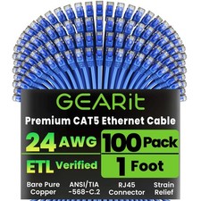 100-Pack, Cat5e Ethernet Patch Cable 1 Foot - Snagless RJ45 Computer LAN Netw... picture