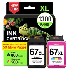 COLORETTO 67XL Ink Cartridges Black/Color Combo Pack HP Ink 67 28XX picture