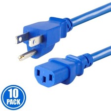 10x 1FT PC Computer Monitor Power Cord Cable NEMA 5-15P To IEC C13 18AWG Blue picture