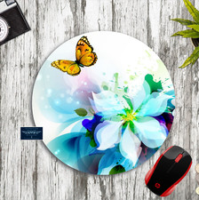 FLORAL BUTTERFLY WATERCOLOR ART CUSTOM ROUND NEOPRENE MOUSE PAD DESK MAT picture