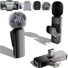Wireless Mini Microphone for iPhone - 2 Pack Lavalier bluetooth Microphone picture