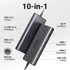 UGREEN 10-in-1 USB-C Hub Dual HDMI 8K/4K RJ45 PD100W for Laptop MacBook picture