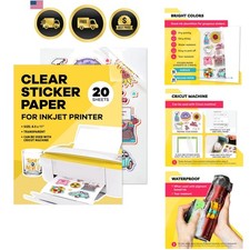 90% Clear Sticker Paper for Inkjet Printer 20 Sheets - Transparent Glossy 8.5... picture