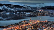Landscape norway mountains harbor town nordic s cold Custom Gaming Mat Desk picture